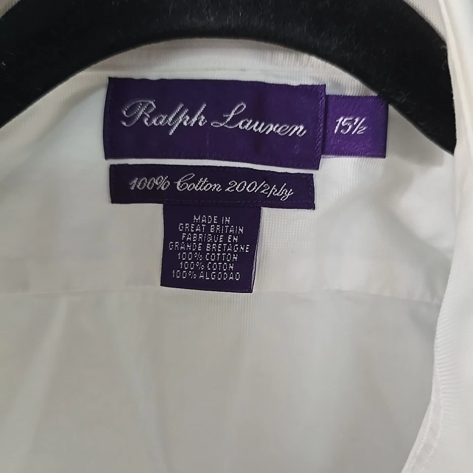 Ralph Lauren Purple Label White Dress Shirt 15.5 Button French Cuff Cotton - Image 2 of 4