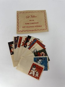 Vtg Mid Century Christmas Gift Folders Tags Snowman Poinsettia MCM Ephemera Lot