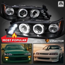 Black Fits 1993-1997 Toyota Corolla LED Halo Projector Headlights Left+Right