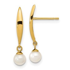 14k Yellow Gold Polished 4mm Freshwater Cultured Pearl Earrings