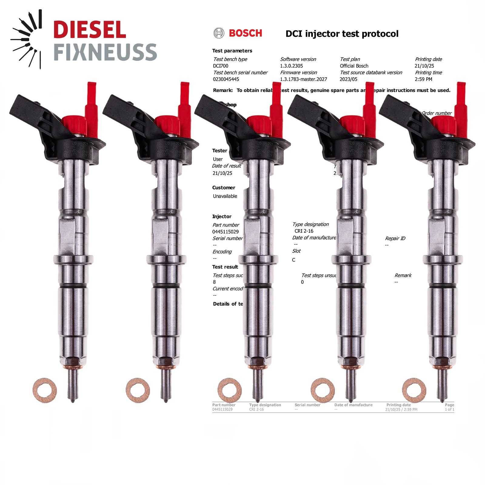 5x Inyector Crafter 2.5 TDI 5 cil 0445115028 0445115029 076130277