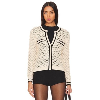 Heartloom Sybil Sweater Cream Black Contrast Trim Knit Cardigan Women s Large