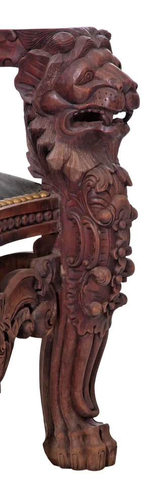 Silla, trono, renacimiento renacentista, tallada, nogal, 71" de alto, siglo XX, E. 1900! Foto 4 de 4