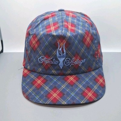 Vintage 90s Plaid Tapatio Springs Golf Adjustable Hat Cap Red Blue Lightweight 