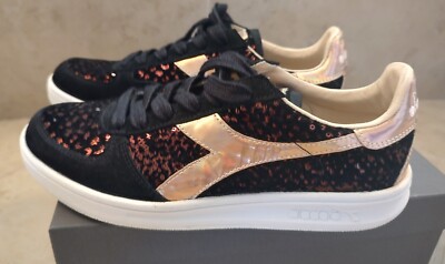 Diadora Heritage  Black/Rose Gold Designer Sneakers Suede/Leather Size 40 Italy