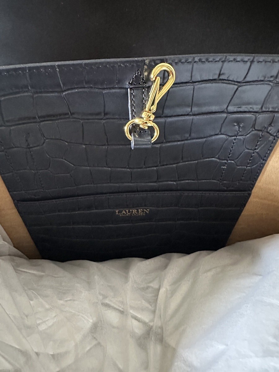 Polo Ralph Lauren Embossed Leather Marcy Blue Purse Bag Large New 
