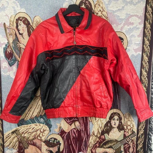 Vintage Outlaws Echtleder Damen Rot Lederjacke Heavy Aztec