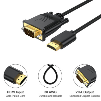 HDMI auf VGA Kabel Stecker Full HD 1080P Video PC Monitor D-Sub Beamer Vergoldet