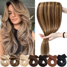 One Piece 100% Human Hair Extensions Clip in Real Remy Hair Full Head UK Caramel