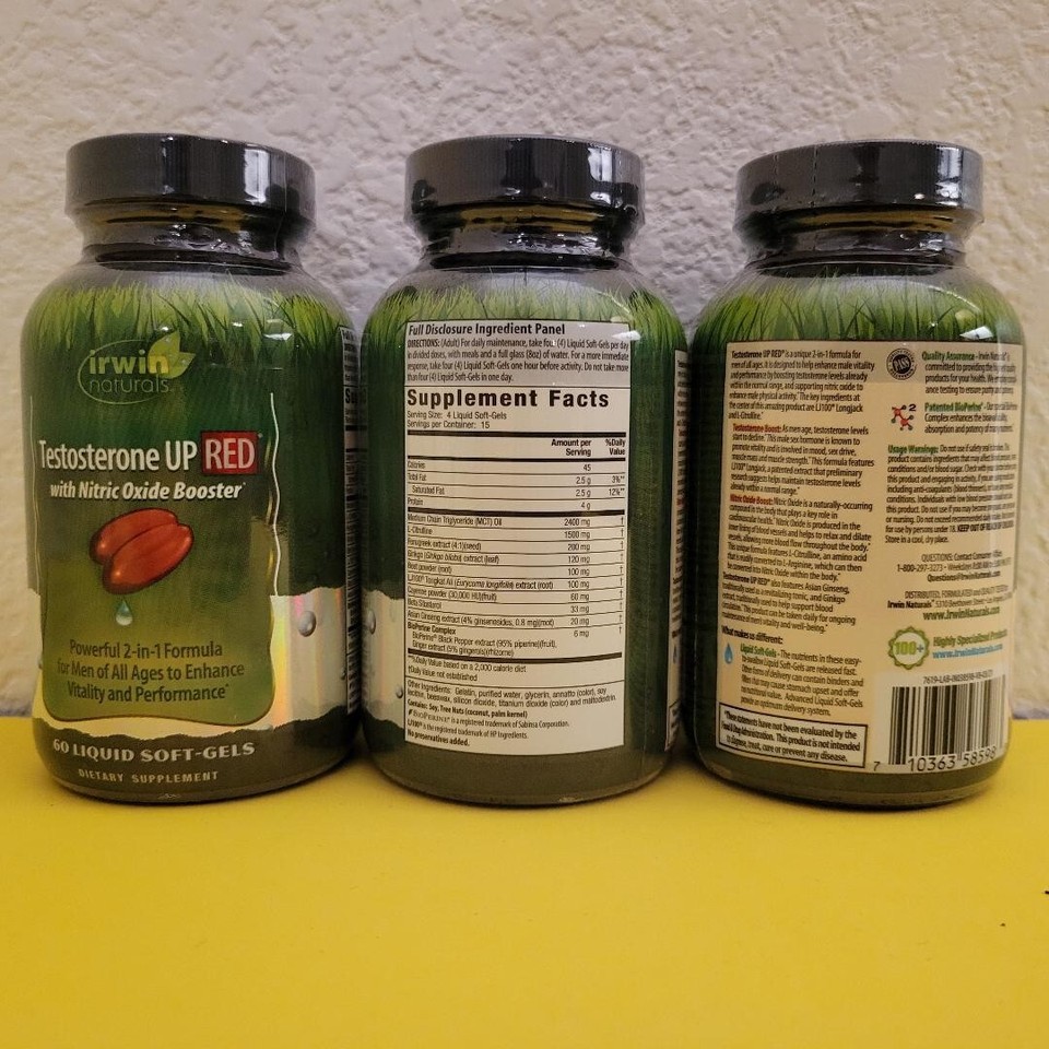 Lot of 3 Irwin Naturals TESTOSTERONE UP RED W/Nitric Oxide Booster 60 ...