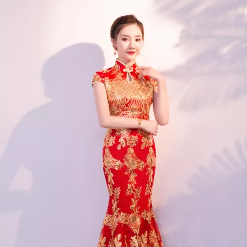 Nuevo Vestido de Novia Chino Calce Ajustado Vestido de Boda Cola de Pez Cheongsam - Imagen 9 de 10