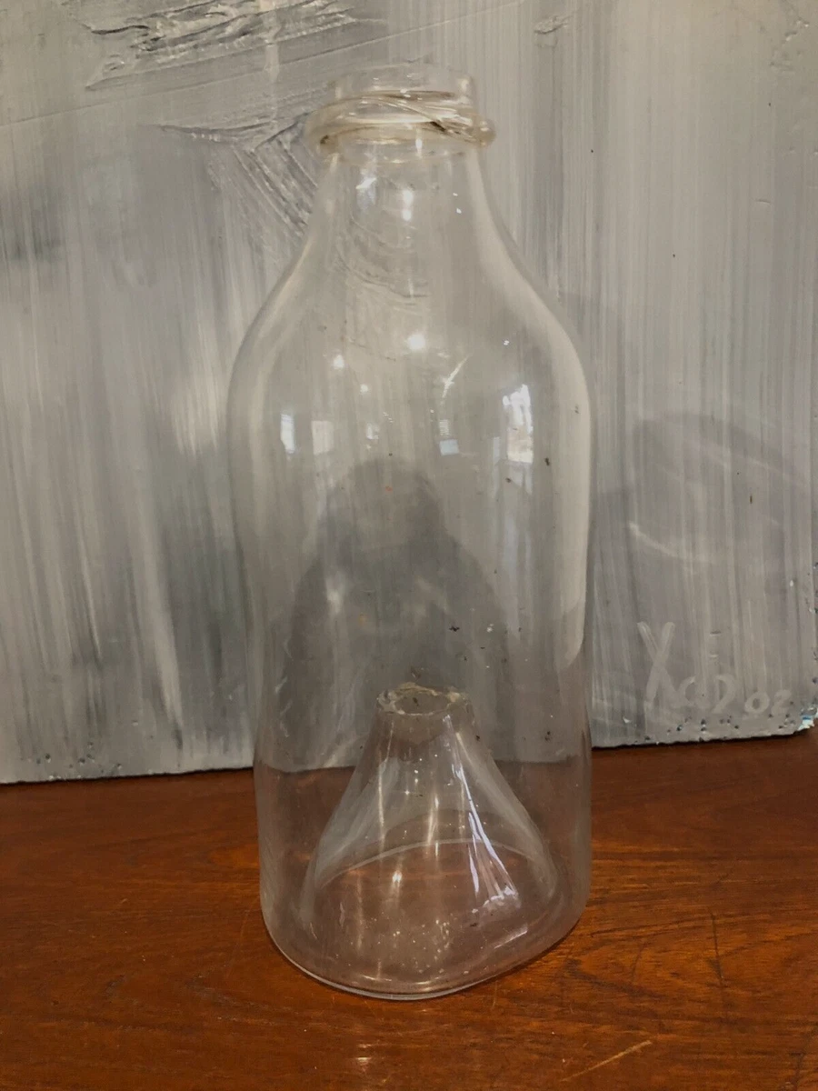 Ancienne Bouteille à Vairons En Verre Soufflé Pour La Pêche Et La Déco