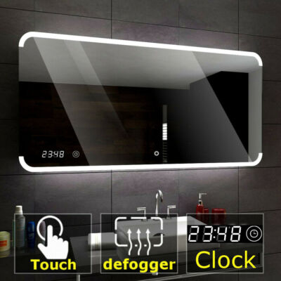 ASSEN Badspiegel mit LED Beleuchtung Spiegel Heizmatte Touch Sensor Uhr A10
