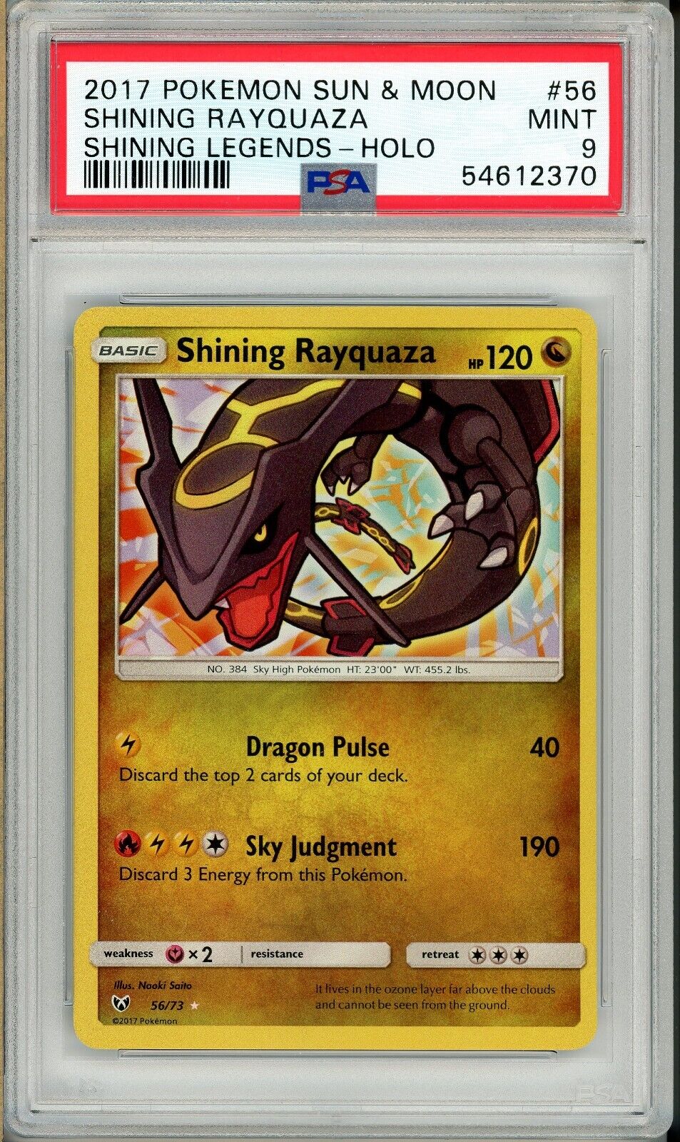 Pokemon Shining Legends SHINING RAYQUAZA 56/73 Holo Rare Card PSA 9 Mint