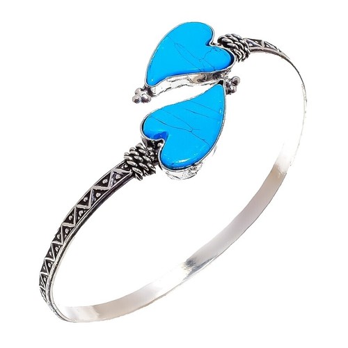 Pendentif Ovale En Turquoise Naturelle Et Plaqué Argent 925 - Fait Main Inde