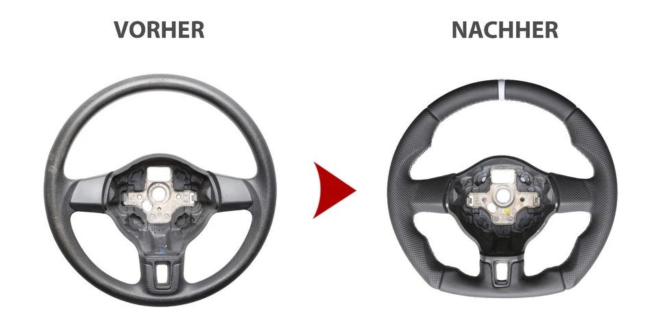 VW Lenkrad Golf 6 Caddy Tiguan Touran Sharan Abgeflacht Neu Beziehen 58158 - Bild 2 von 4