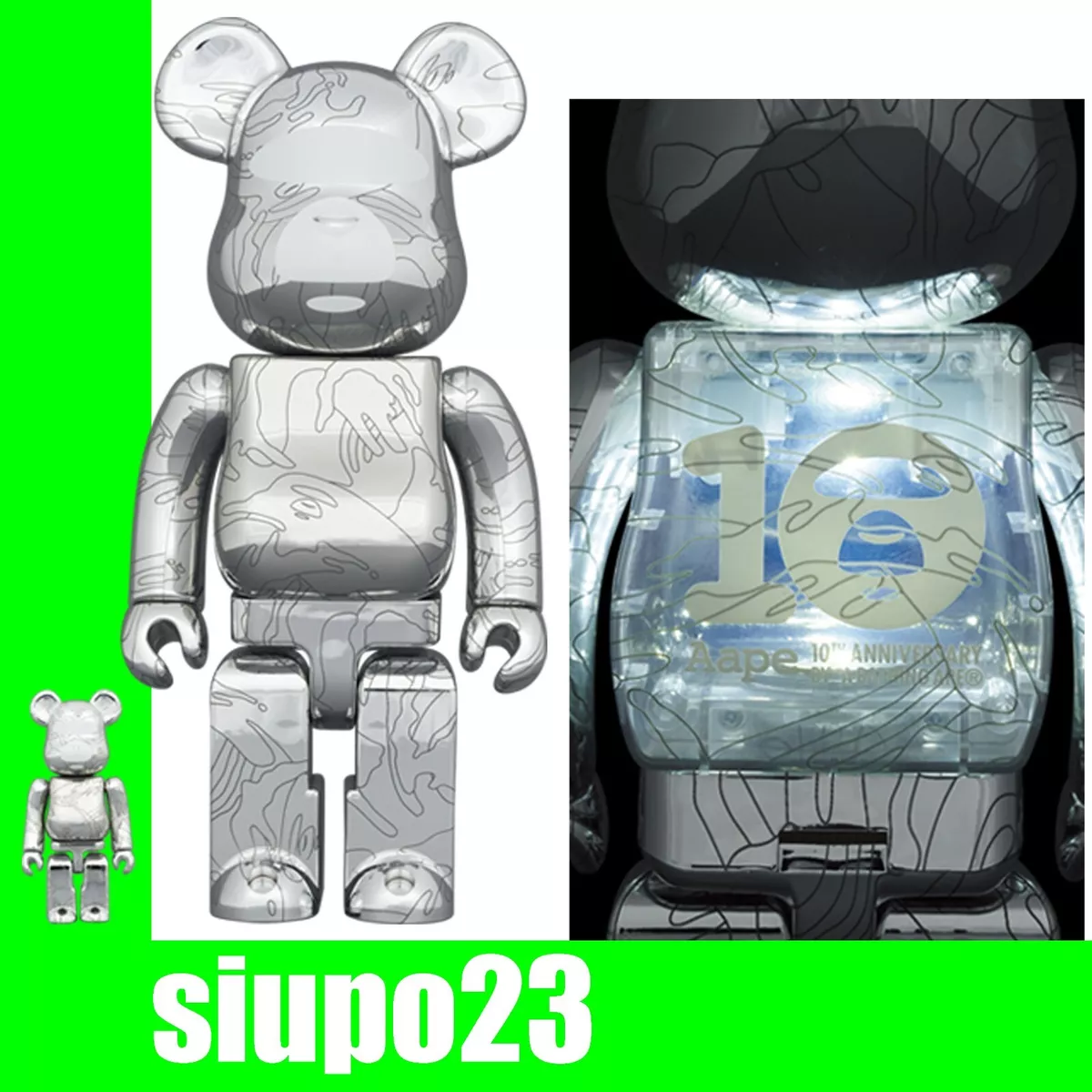 Medicom 400% + 100% Bearbrick ~ AAPE Be@rbrick A Bathing Ape Bape