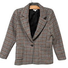 Evereve  Blazer Houndstooth Elbow Patches Neutral Button Long Sleeve Small"