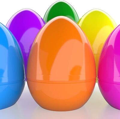 Jumbo Fillable Easter Eggs Colorful Bright Plastic Eggs, Stands 6