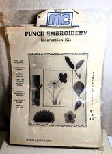 Vintage Multi-Crafts Punch Needle Embroidery Kit 8x10 in Floral Design