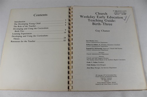 Church Weekday Early Education Teaching Guide: Birth-Three by Gay Chance 1977 - Picture 2 of 10