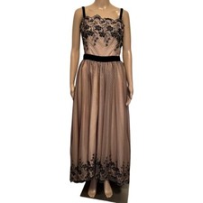 Vintage 50s Black Lace Swiss Dot Tulle Taffeta Formal Long Gown Homecoming Dress