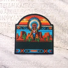 Indian Chief Patch Iron-on Applique  Southwest Badge Headdress Native Indigenous