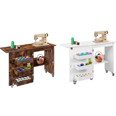 Sewing Machine Table Compact Folding Cabinet with One Storage Shelf Three Trays