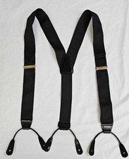 Men's Suspenders Black Ribbon Cloth Leather Made In USA