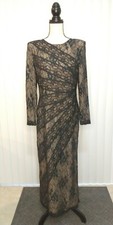 VICTOR COSTA VINTAGE 1990'S LACE LONG BLACK DRESS SZ 10 B13 jhv