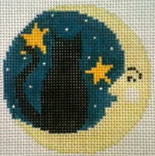 Moon Kitty Christmas Ornament Hand Painted Needlepoint Canvas