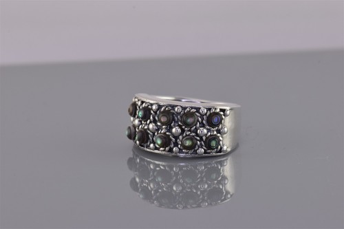 Sterling Silver Stacked Abalone Button Beaded Band Ring SE 925 Sz: 7 - Picture 6 of 8