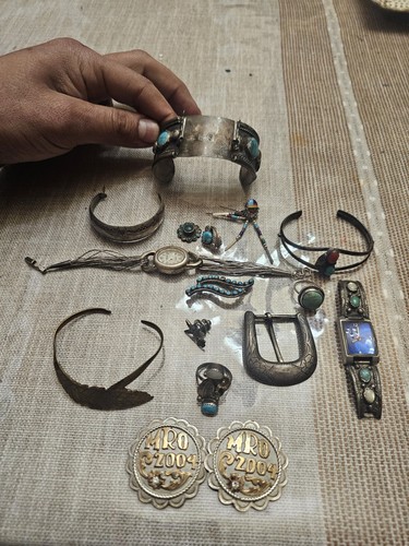 Lot bijoux vintage amérindiens turquoise argent sterling mixte 175 grammes P8 - Photo 5/24