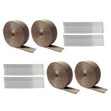 4 Roll x 2" 50ft Titanium Lava Header Manifold Exhaust Heat Wrap Tape Ties Kit