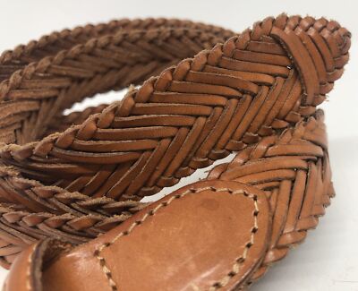 Vintage Talbots brown woven leather belt with solid brass buckle- Small Vintage Talbots Brown Braided Woven Leather Belt Womans  main image 4
