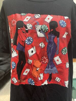 Kakegurui Black Short Sleeve Cards Poker Gambling T Shirt Size Large