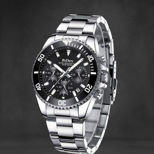 Men’s Watch Chronograph Stainless Steel Waterproof Date Analog Quartz Watch