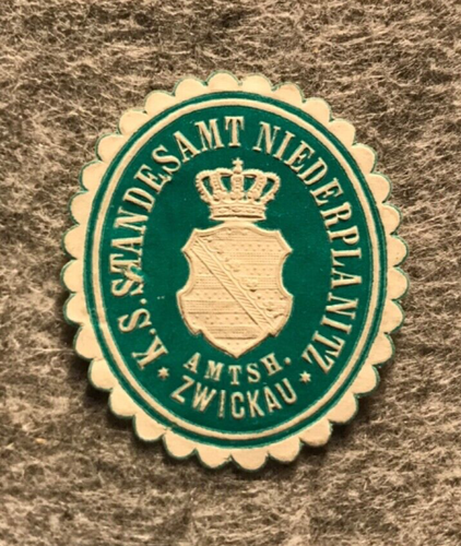 K.S. Bureau d'état civil Niederplanitz, équipe principale officielle Zwickau, cachet vers 1900