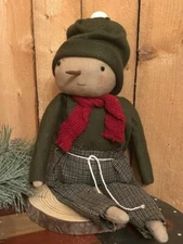 NEW Primitive Snowman Figure winter Christmas doll decor hat scarf Rustic