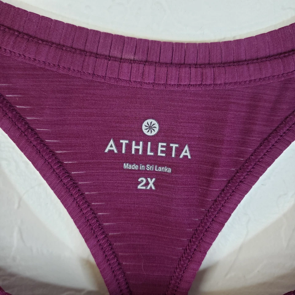 Camiseta sin mangas Athleta cuello alto sombra rayas chi espalda deportiva para mujer 2X púrpura Foto 3 de 4