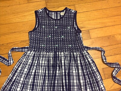VTG Copper Key Smocked Blue Plaid Summer Dress Size 7