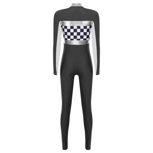 Womens Speed Race Car Driver Halloween Checkerboard Bodysuit Racing Costume - Picture 25 of 32