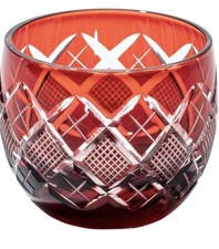 Japanese Collectible Edo Kiriko Cut Glass red Sake Cup Made in Japan in box