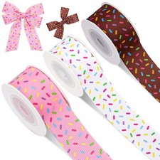 3 Rolls Candy Sprinkle Grosgrain Ribbon Donuts Ribbon for Wreath Bow Craft Gi...