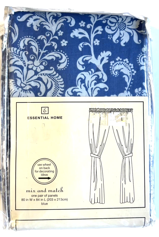 2 Paquetes Essential Hogar Azul Paisley Par Panel Cortina 80" X 84" Foto 2 de 4
