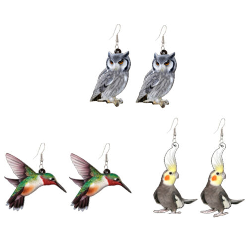  3 Pairs Birds Pattern Earrings Drop Creative Girls Dangler Glitter Stud Miss - Picture 1 of 12