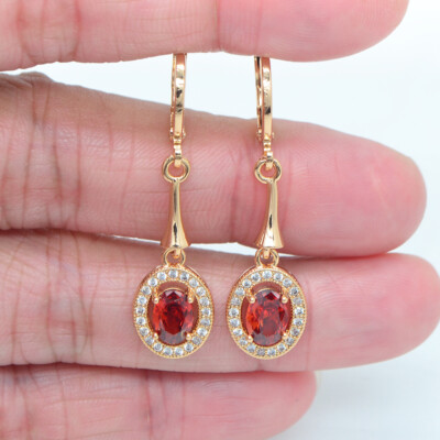 18K Yellow Gold Filled Women Purple Mystic Topaz Oval Dangle Wedding Earrings