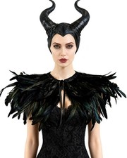 L'VOW Women Gothic Black Feather Cape Shawl Demon Witch One Size, A Style 1