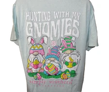 SIMPLY SOUTHERN Womens T-Shirt Top MEDIUM Mint Green Short Sleeve EASTER Gnomies
