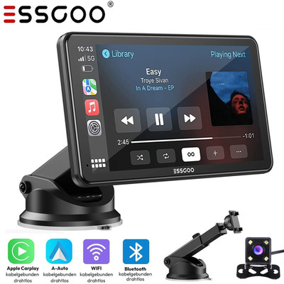 ESSGOO 7 Zoll Tragbarer Autoradio Display Apple CarPlay Android Auto Nav WIFI BT